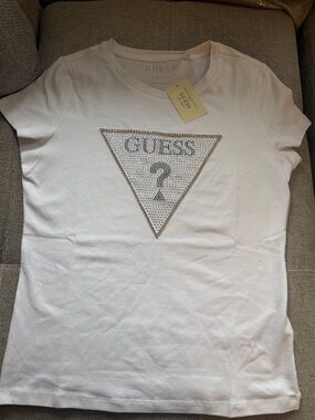 GUESS White Crystal Triangle Logo Tee